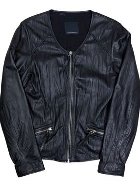 SECOND FEMALE LAMBS LEATHER Jacket Cropped Luxury Bomber Coat Womens Medium
